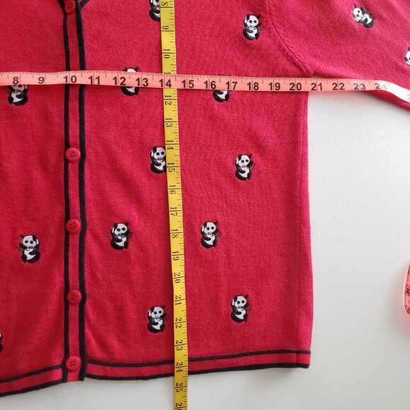 Vintage Terazzo Panda Embroidered Red And Black Cardigan Sweater Size XL - Picture 10 of 12